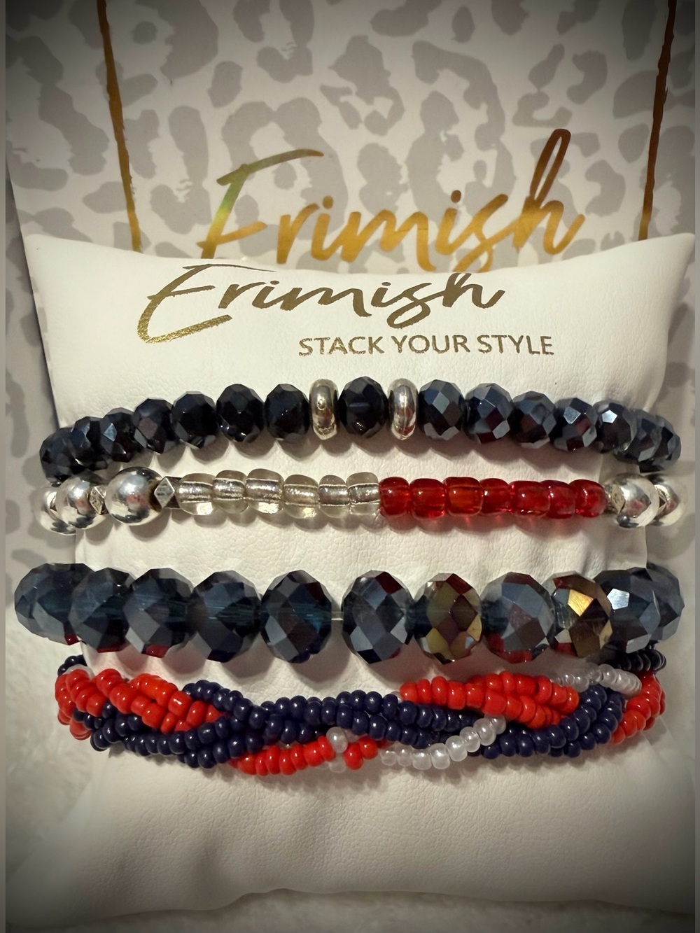 New ERIMISH Bracelets 4 pc Stack - Red, White & Navy